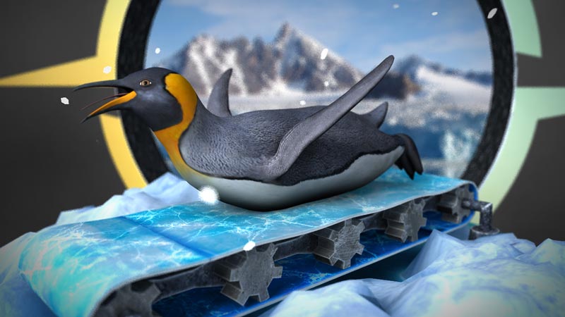 Animated penguin on treadmill